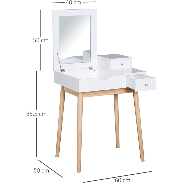 Pine Dressing Table With Flip up Mirror, 2 Drawers, White