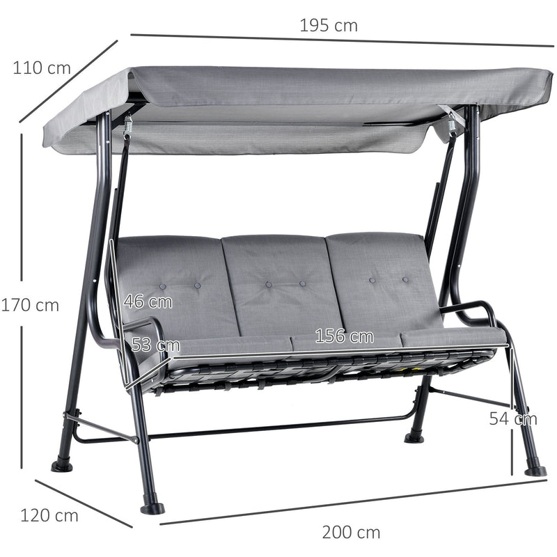 3 Seater Garden Swing Chair Hammock With Canopy, Bed Outsunny