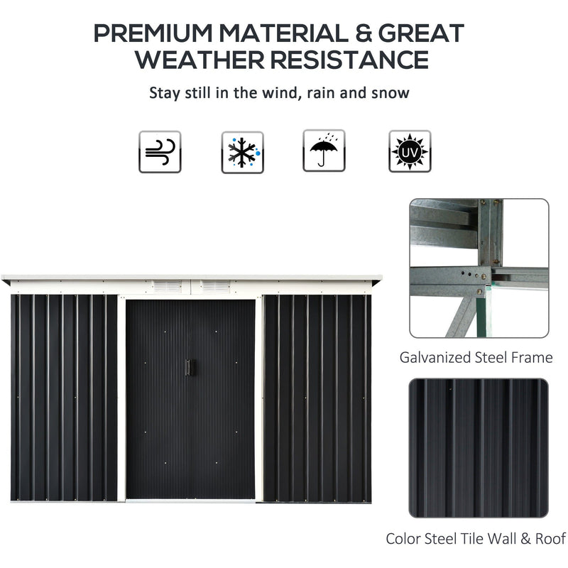 9x4ft Metal Garden Storage Shed, Dark Grey