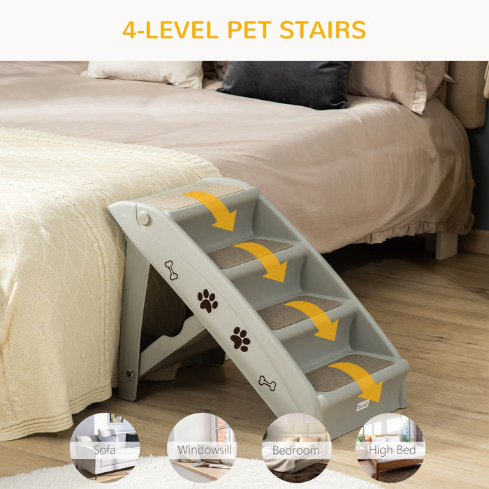 Grey 4-Step Pet Stairs (62x38x49.5cm)