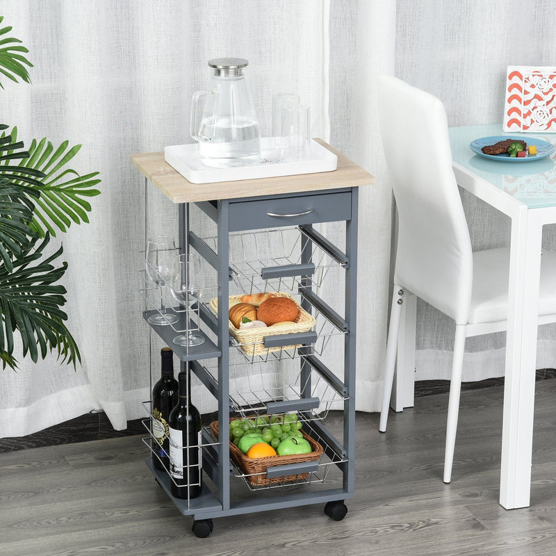 Kitchen Island on Wheels, 4 Baskets, 2 Racks
