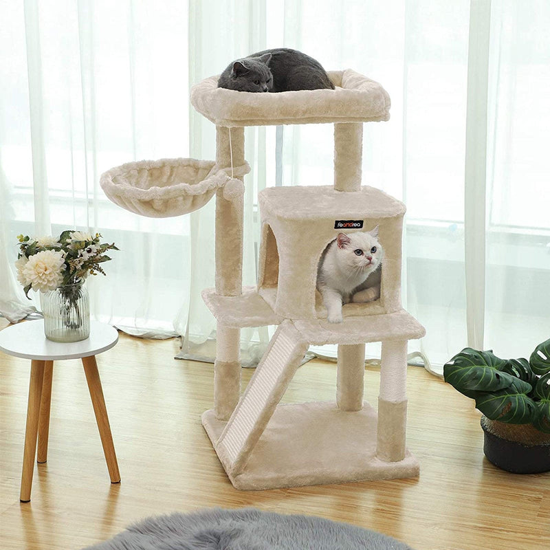 Feandrea Cat Tree Tower, Beige, 48x48x96cm
