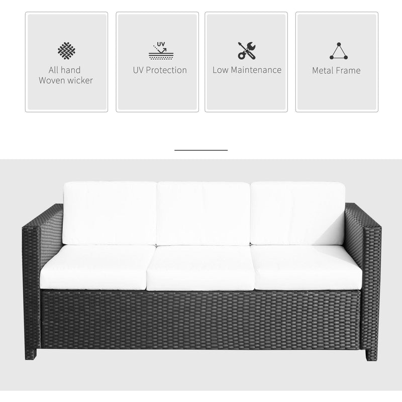 3 Seater Rattan Sofa with Cushions, Black