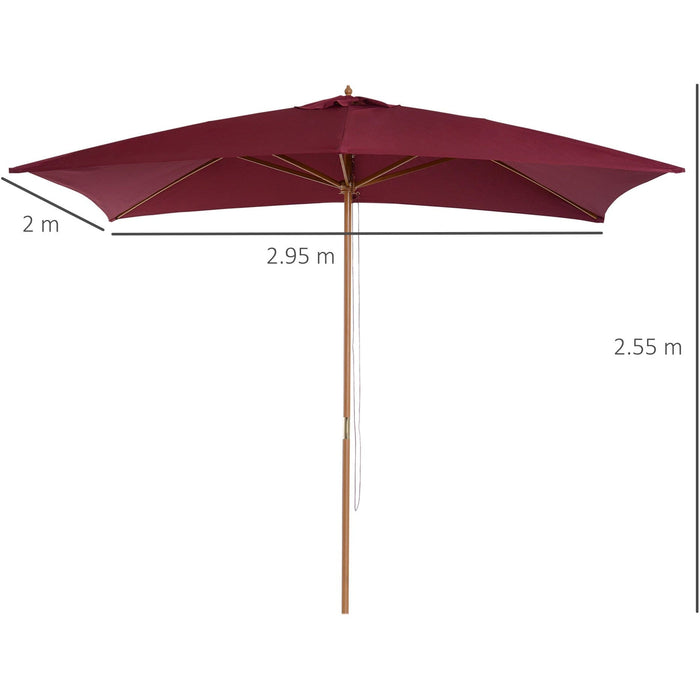 3m x 2m Wooden Garden Parasol - Wine Red