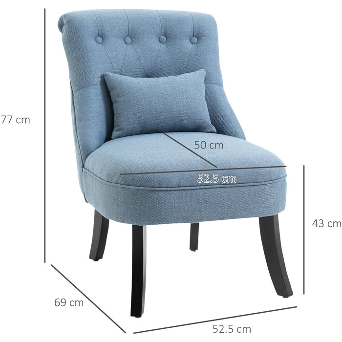 Blue Fabric Accent Chair with Solid Wooden Legs