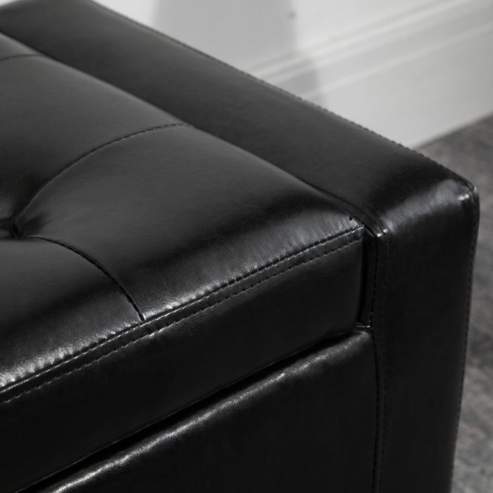 Leather Ottoman, Storage, 92x40x40cm, Black