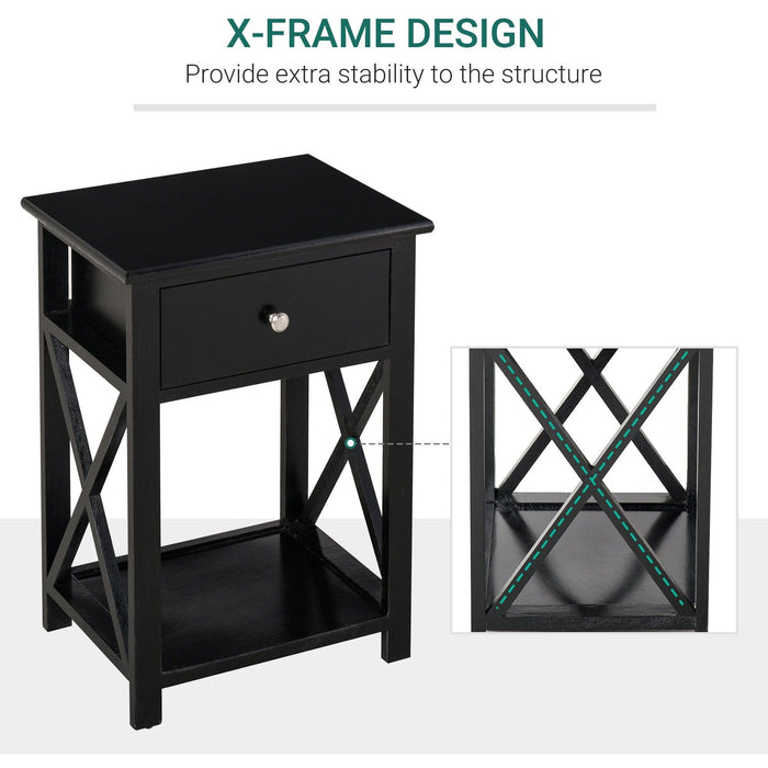 Traditional Accent End Table with X-Bar Shelf, 1 Drawer