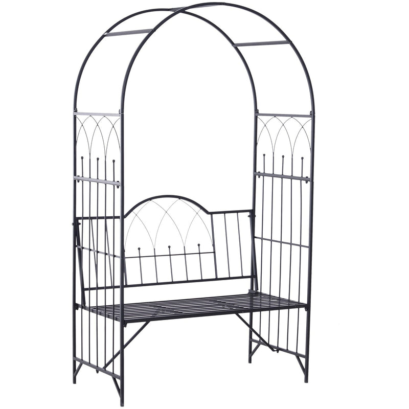 Vintage Garden Metal Arch Bench, Black
