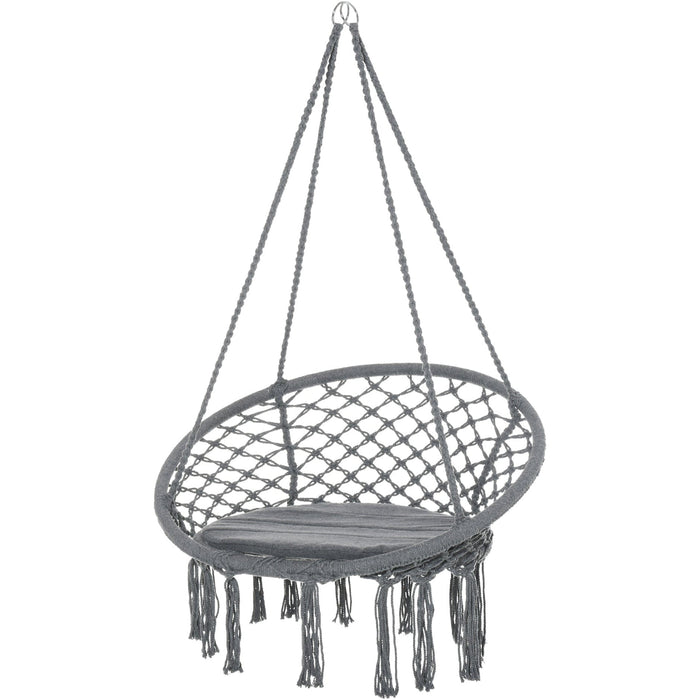 Macrame Hanging Chair Swing Hammock With Backrest, Grey