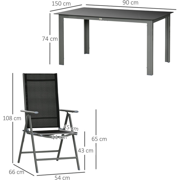 6 Seater Outdoor Dining Set with Reclining Chairs, Glass Table