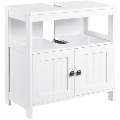 White Pedestal Under Sink Cabinet With Double Doors Kleankin