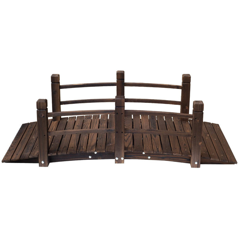 Wooden Garden Bridge, Stained Finish, Outdoor Pond Walkway Outsunny