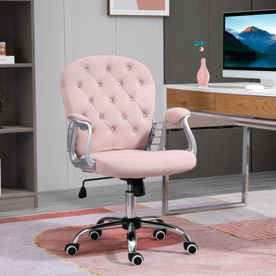 Pink Diamond Tufted Velour Swivel Office Chair Vinsetto