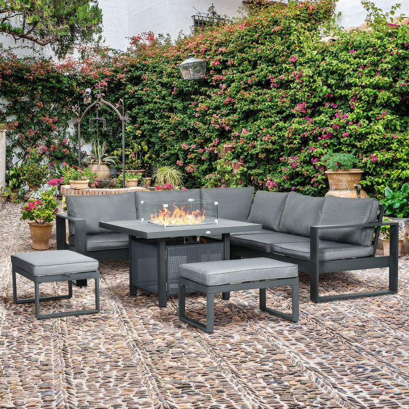 Garden Furniture With Fire Pit Table, 7 Seater Corner Sofa