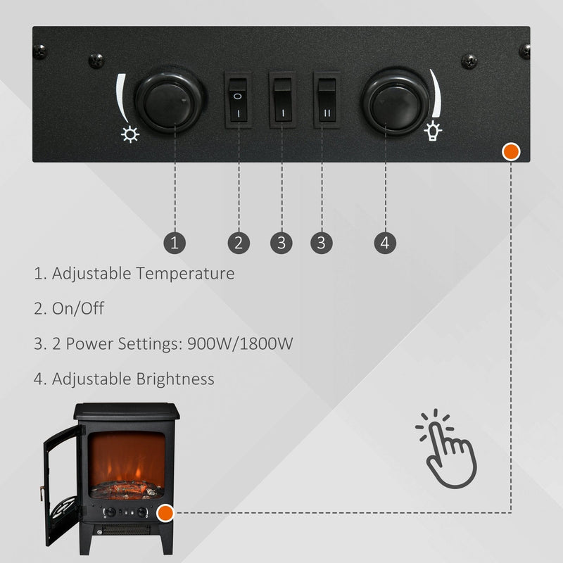 Electric Fireplace Stove, Realistic Flame, 900W/1800W
