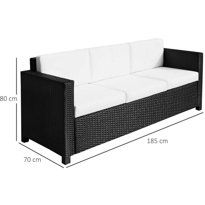 3 Seater Rattan Sofa with Cushions, Black