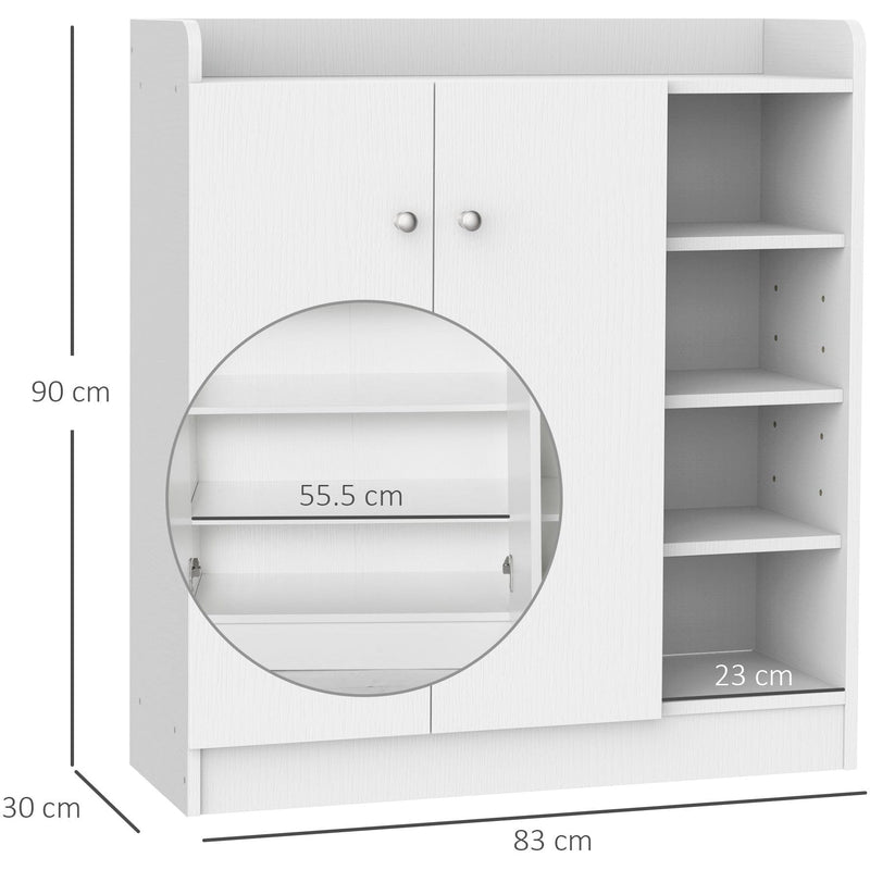 2 Door Shoe Cabinet with 4 Adjustable Shelves - White
