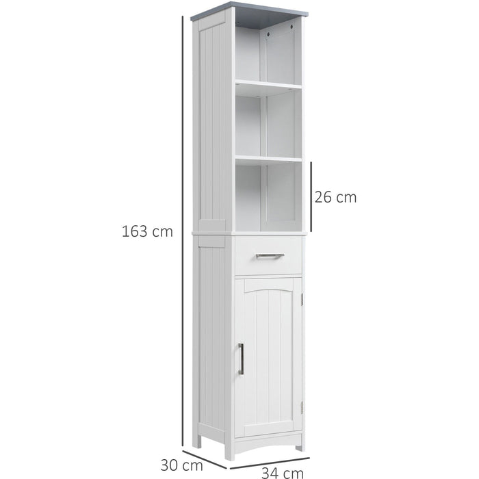 Tall Bathroom Cabinet, 3 Tier, Drawer, White