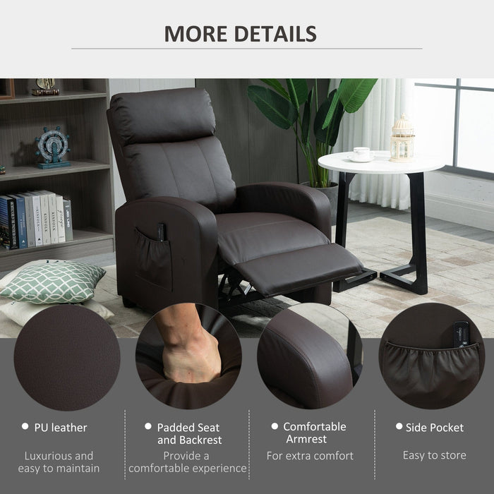 Leather Recliner Chair with Massage, Footrest, Remote, Black