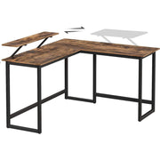 Corner Desk With Monitor Stand by Vasagle - Industrial style black steel frame with rustic brown wooden desktop