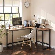 Corner Desk With Monitor Stand by Vasagle - Industrial style black steel frame with rustic brown wooden desktop
