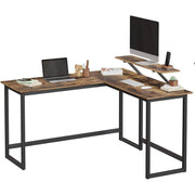 Corner Desk With Monitor Stand by Vasagle - Industrial style black steel frame with rustic brown wooden desktop