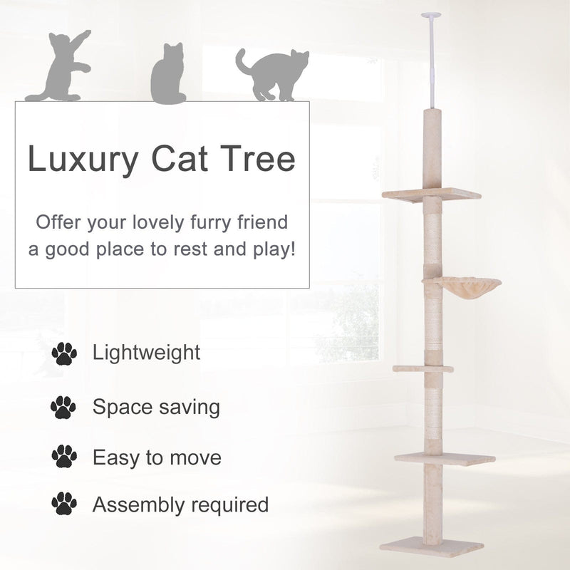 5-Tier Ceiling to Floor Cat Tree, Activity Centre, 230-260cm