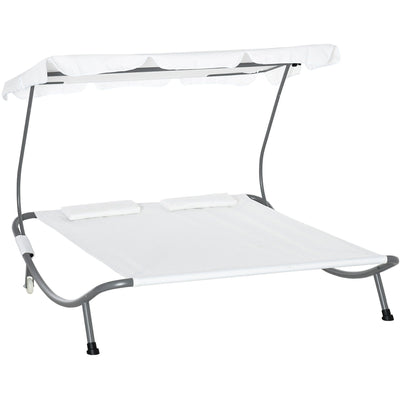 Double Hammock Sun Lounger With Canopy, Wheels, 2 Pillows Outsunny