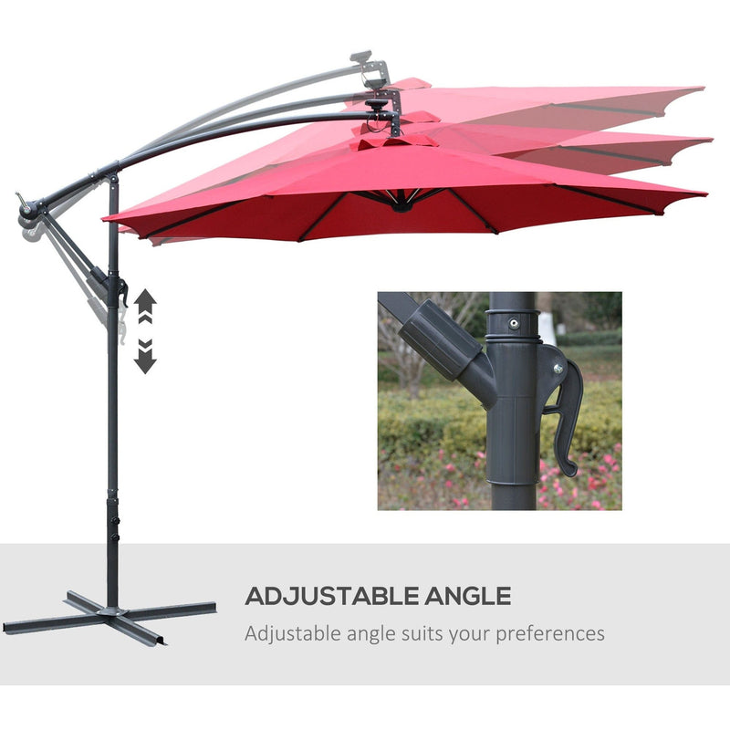 3m Banana Cantilever Patio Umbrella With Lights, Cross Base