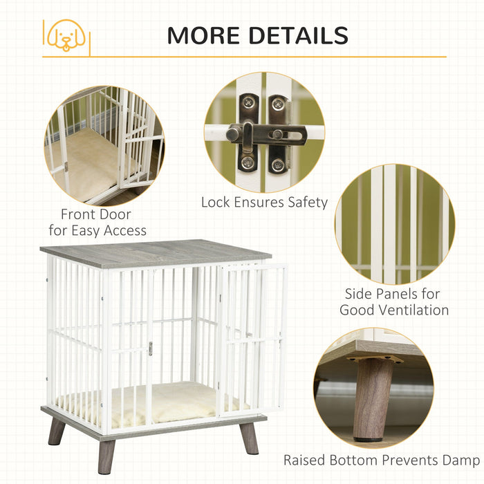 PawHut Grey Indoor Dog Crate with Cushion - 64.5x48x70.5cm