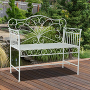 Outsunny Garden 2 Seater Metal Bench Park Seating Outdoor Furniture Chair w/ Decorative Backrest White Outsunny
