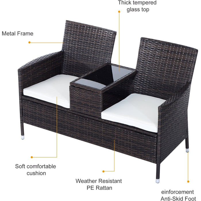 2 Seater Rattan Garden Bench With Cushions