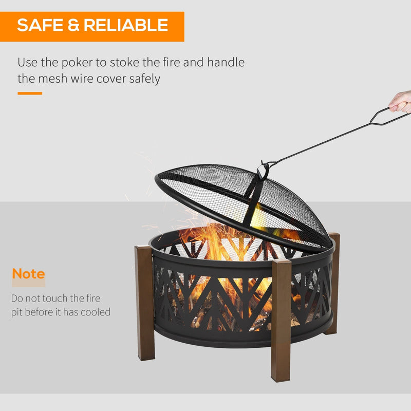 2-in-1 Outdoor Fire Pit BBQ Grill, Steel, 30"
