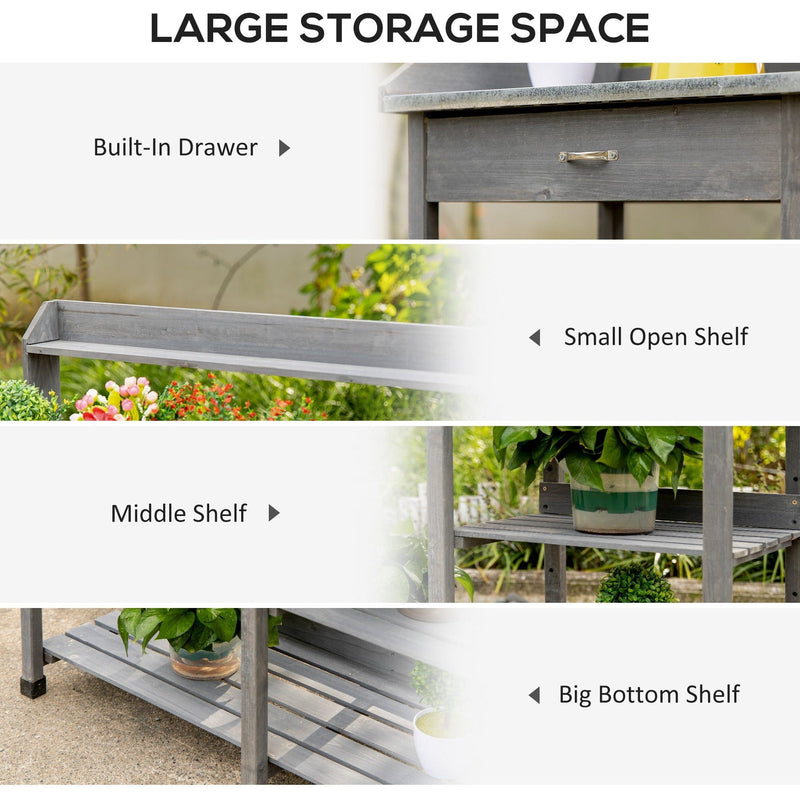 Outdoor Garden Potting Bench With Storage Outsunny
