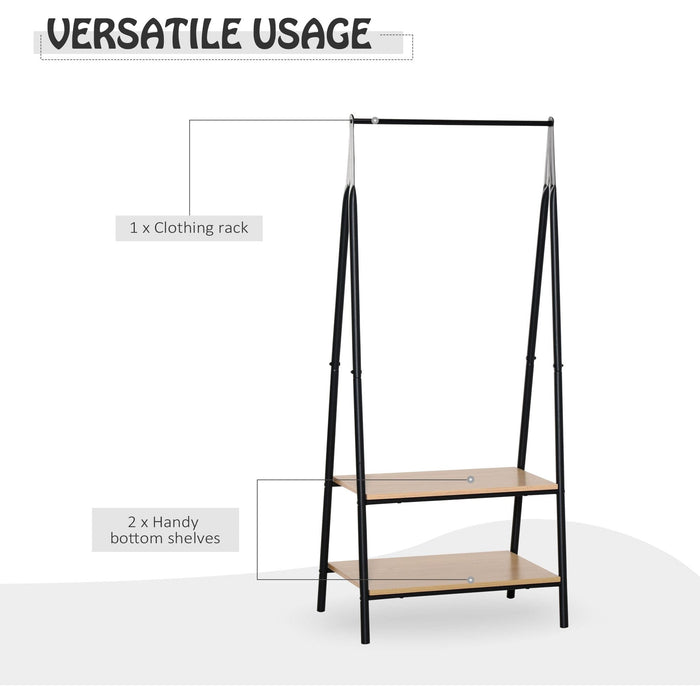 Black Metal Clothes Rail 2-Tier Storage Shelves