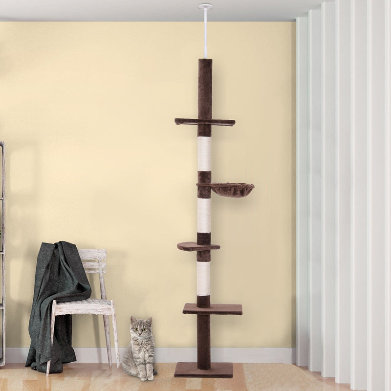 Brown Cat Tree: 5-Tier, Adjustable (230-260cm)