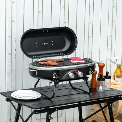 Foldable 2 Burner Gas BBQ Grill, Table Top Outsunny
