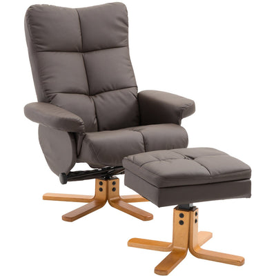 HOMCOM Faux Leather Swivel Recliner, Footstool, Brown Homcom