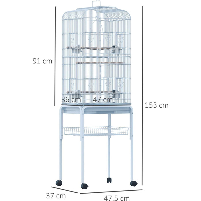 Large Metal Bird Cage With Breeding Stand, Wheels, Blue