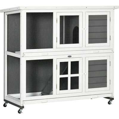 Large Wooden Rabbit Hutch with Wheels, Indoor/Outdoor Pawhut