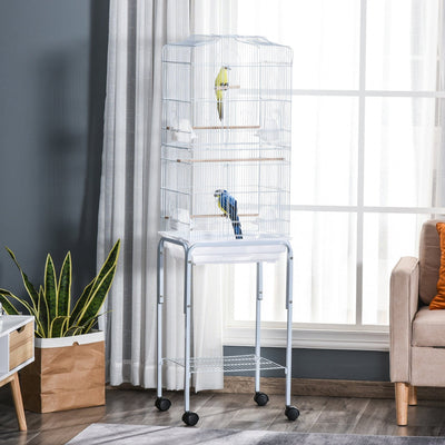 White Parrot Cage With Wheels, 47.5Lx37Wx153H cm Pawhut