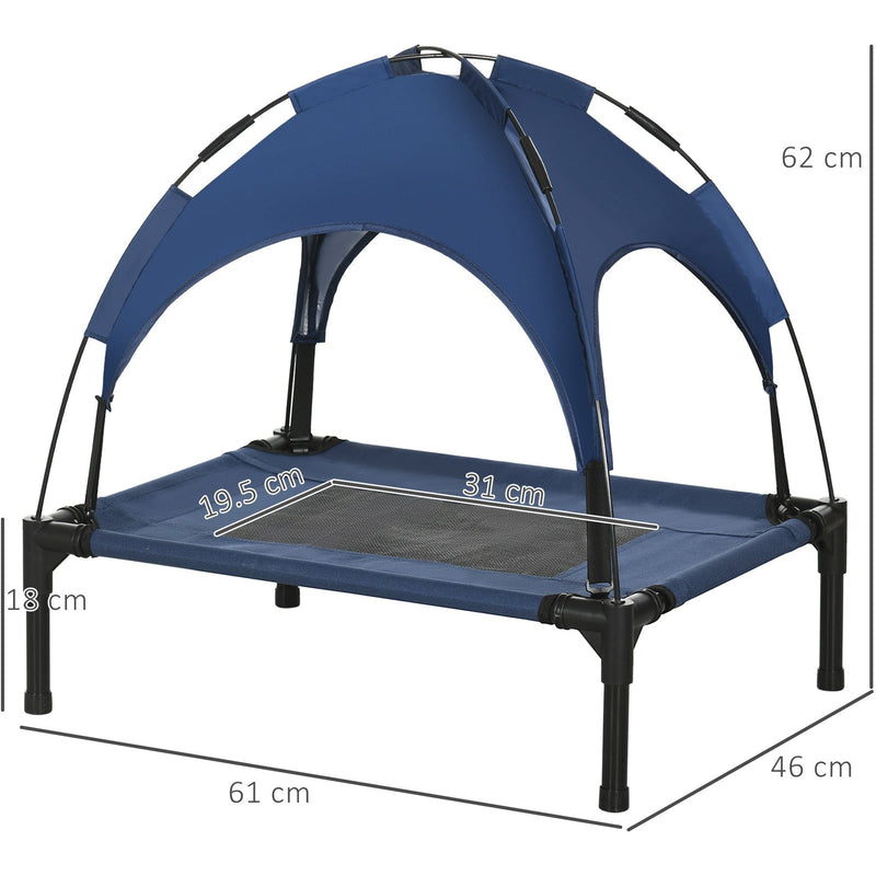 Small Raised Dog Bed with Canopy, Blue - (61x46x62cm)
