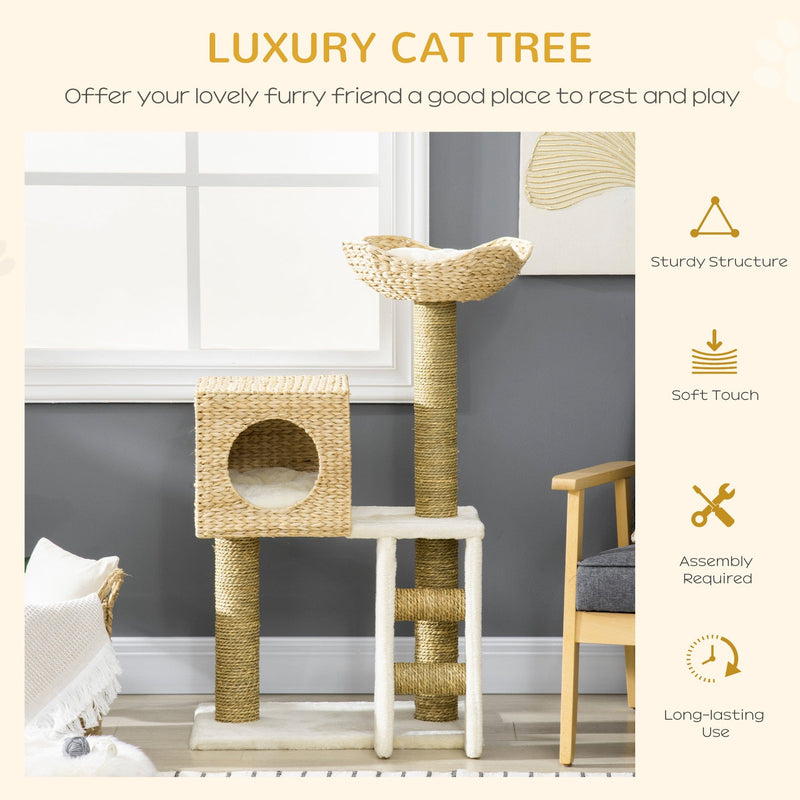PawHut Cattail Weave Cat Tower, Natural PawHut