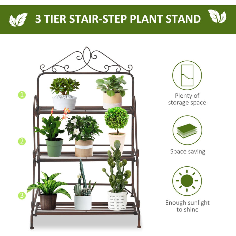 3 Tier Metal Plant Stand, Indoor/Outdoor Outsunny