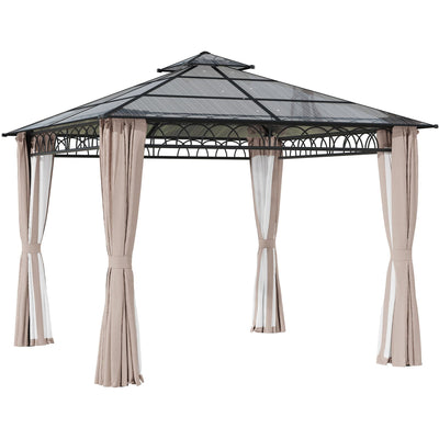 3x3m Polycarbonate Gazebo with Powder-Coated Aluminium Frame and Privacy Curtains Outsunny
