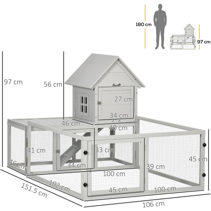 Large Indoor Rabbit Hutch With Run, Light Grey