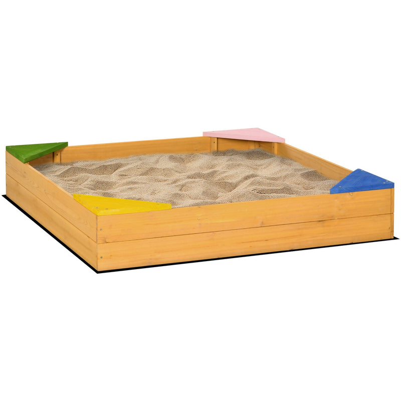 Square Wooden Sand Pit For Kids Age 3-8 Years Outsunny