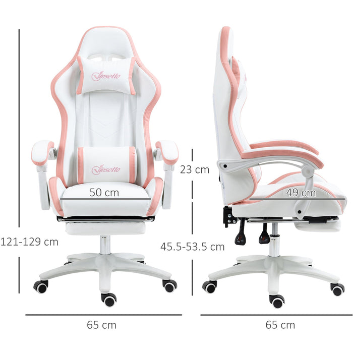 Pink & White PU Gaming Chair with Footrest