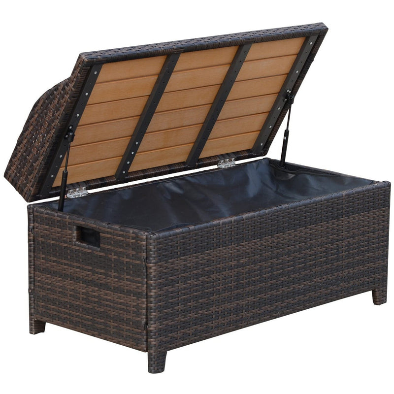 Rattan Garden Storage Box with Gas-Sprung Lid & Bench Seat