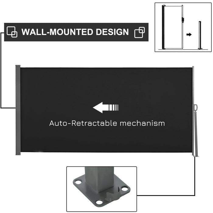 Retractable Privary Screen For Patio, 3x1.6M, Black